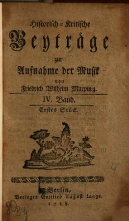 Historisch-kritische Beyträge zur Aufnahme der Musik, 4. 1758/59