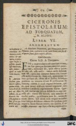 Ciceronis Epistolarum Ad Torquatum, Et Alios, Liber VI.
