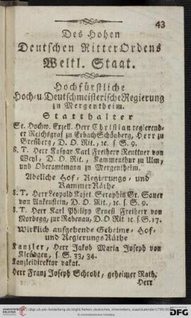 Des Hohen Deutschen RitterOrdens Weltl. Staat