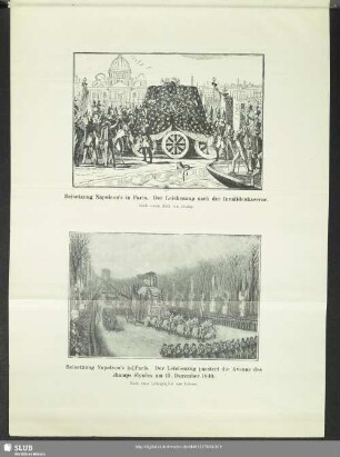 Beisetzung Napoleon's in Paris. Der Leichenzug nach der Invalidenkaserne. - Beisetzung Napoleon's in Paris. Der Leichenzug passiert die Avenue des champs èlysées am 15. Dezember 1840