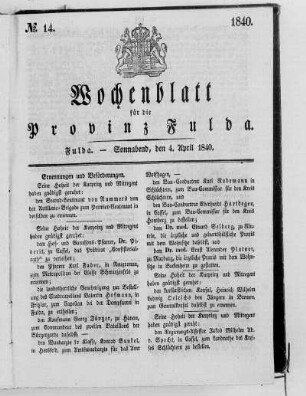 Nr. 14, Ausgabe vom 4. April 1840