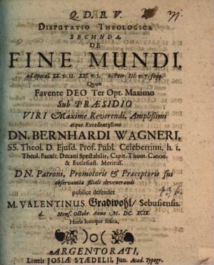 Disp. theol. II. de fine mundi, ad Apoc. 22, 11 ...