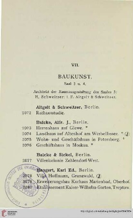 VII: Baukunst (Nr. 2072-2171)