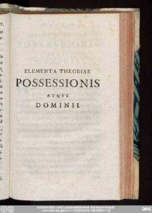Elementa Theoriae Possessionis Atque Dominii.