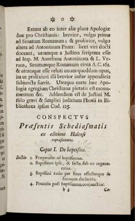 Conspectus Præsentis Schediasmatis ex editione Halensi repræsentatus.