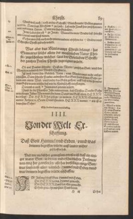IIII. Von der Welt Erschaffung.