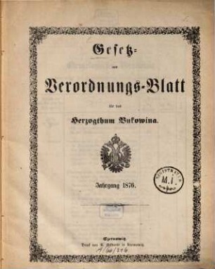 Gesetz- und Verordnungsblatt für das Herzogtum Bukowina. 1876