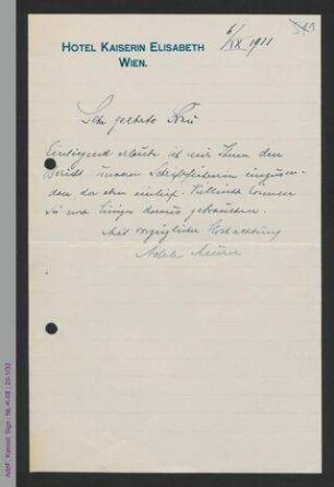 Brief von Adele Meurer an Antonie Traun