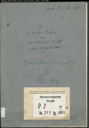 Zivilstandsregister der Munizipalität Lotte (Todesfälle 1812). (Gemeinde: Lotte, Kreis Tecklenburg)