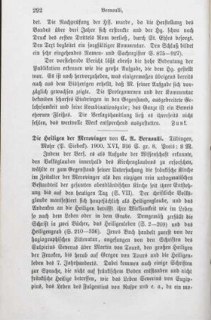 292-293 [Rezension] Bernoulli, Carl Albrecht, Die Heiligen der Merowinger