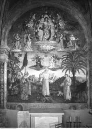 Szenen aus dem Leben des heiligen Bernhardin von Siena, Christus in der Mandorla und die Heiligen Berhardin, Antonius von Padua und Ludwig von Toulouse