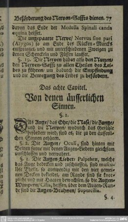 Das achte Capitel. Von denen äusserlichen Sinnen