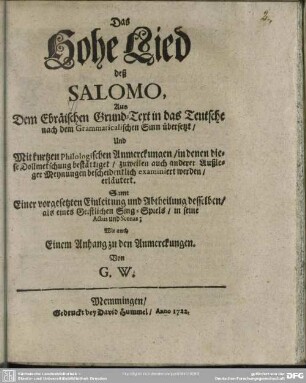Das Hohe-Lied deß Salomo