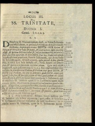 Locus III. De SS. Trinitate