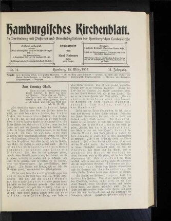 Nr. 11. Hamburg, 15, März 1914. 11. Jahrgang.