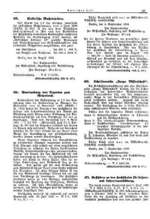 Beurlaubung von Dozenten zum Wehrdienst : [Wissenschaft] ; [Für das Reich] ; [Amtliche Erlasse] ; [Amtlicher Teil]