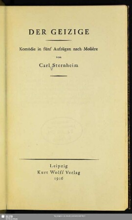 Der Geizige : Komödie in fünf Aufzügen nach Molière
