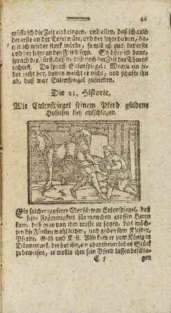 Die 21. Historie. Wie Eulenspiegel seinem Pferd güldene Hufeisen ließ aufschlagen. - Die 30. Historie. Wie Eulenspiegel zu Bamberg um Geld asse.