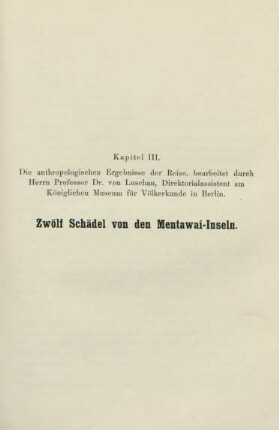 Kapitel III. Zwölf Schädel von den Mentawai-Inseln