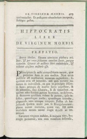 Hippocratis Liber De Virginum Morbis