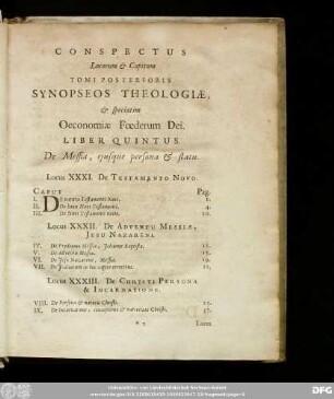 Conspectus Locorum & Capitum ...