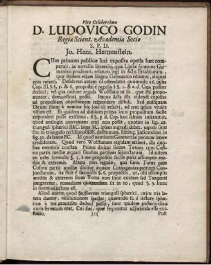 Vivo Celeberrimo D. Ludovico Godin. Praefatio ad Lectorem.