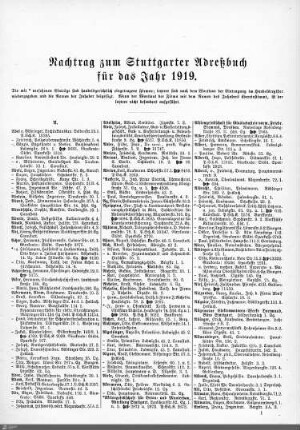 Nachtrag zum Stuttgarter Adreßbuch, 1919