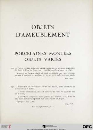 Porcelaines Montées Objets variés (Nr. 135-153) avec planche V-VI