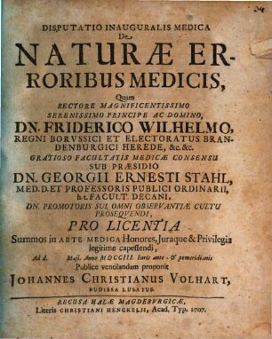 Disp. inaug. med. de naturae erroribus medicis