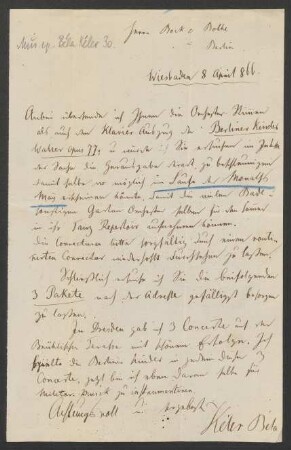 Brief an Musikverlag Ed. Bote und G. Bock (Berlin) : 08.04.1866