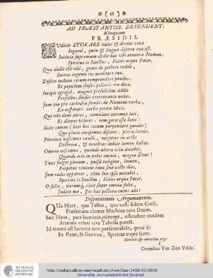 Ad praestantiss. defendent. Alloquium Praesidis
