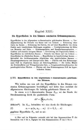 § 331. Hyperflächen in den allgemeinen n-dimensionalen gekrümmten Räumen.