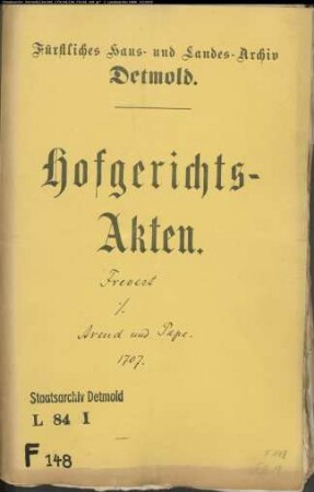 Frevert, Kord, Müller zu Wellentrup gegen Hans Henrich Arend un Elisabeth Pape zu Homeien - Erbschaft