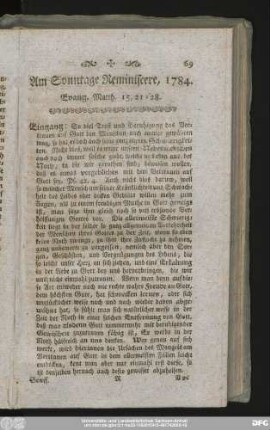Am Sonntage Reminiscere, 1784. Evang. Matth. 15, 21 - 28.