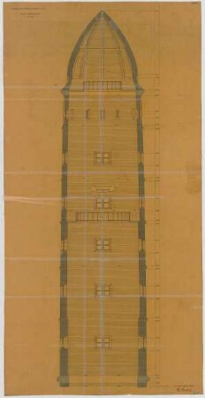 Fischer, Theodor; Ulm; Garnisonkirche (Pauluskirche) - Turm (Schnitt)