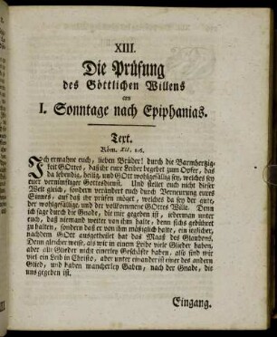XIII. Die Prüfung des Göttlichen Willens am I. Sonntage nach Epiphanias.