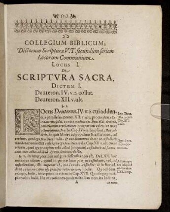 Locus I. De Scriptura Sacra.