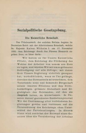 Sozialpoitische Gesetzgebung.