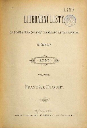 Literární listy : časopis věnovaný moderní kritice literární. 14. 1893 (1892/93)