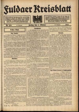 Erste Ausgabe vom Freitag, den 03. Oktober 1913.