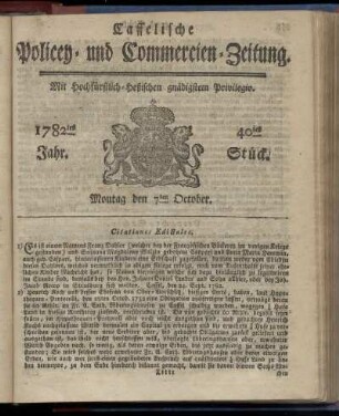 40tes Stueck, Montag den 7ten October. 1782