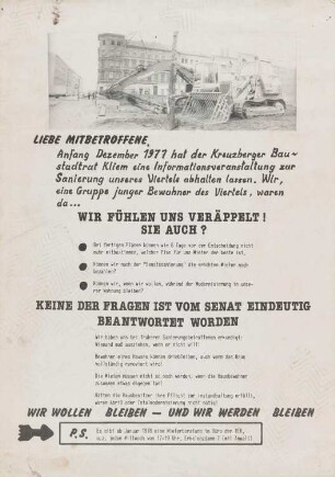 Plakat von Sanierungsbetroffenen: "Wir fühlen uns veräppelt!"