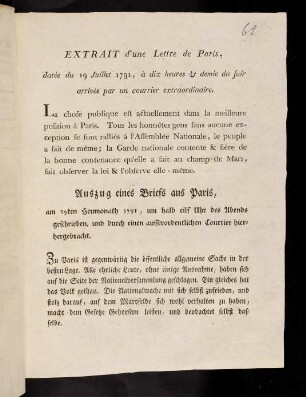 Extrait d'une Lettre de Paris...