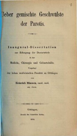 Über gemischte Geschwülste der Parotis : Inaug. Diss.