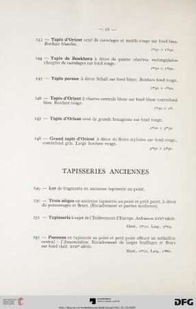 Tapisseries anciennes (Nr. 149-156)