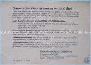 Handzettel mit Werbung der Volkshochschule Berlin-Köpenick für die Weiterbildung von Frauen