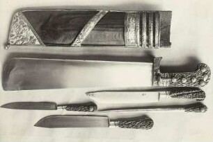 Jagdgarnitur: Waidmesser und Scheide und Besteck für den Kurfürsten Johann Georg I.