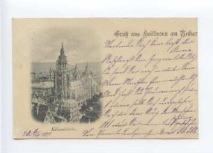 "Gruß aus Heilbronn am Neckar" - Außenansicht der Kilianskirche von Südwesten