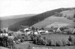 Ortsansicht : li. Kehrer-Gut (Oberschaar), Mitte Fa. Gebr. Beyer, re. Lehngut Osbg. und Gasthof