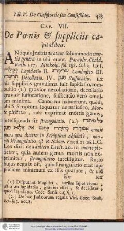 CAP. VII. De Poenis & suppliciis capitalibus.